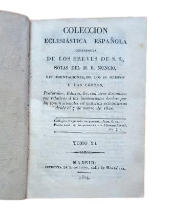 COLECCIÓN ECLESIÁSTICA ESPAÑOLA COMPRENSIVA DE LOS BREVES DE S. S. TOMO XI