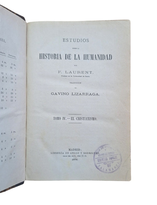 Laurent, F.- ESTUDIOS SOBRE LA HISTORIA DE LA HUMANIDAD IV. EL CRISTIANISMO
