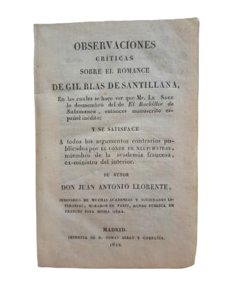 Llorente, J. A.- OBSERVACIONES CRÍTICAS SOBRE EL ROMANCE DE GIL BLAS DE SANTILLANA
