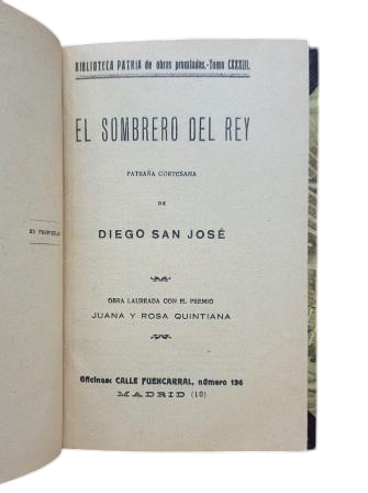 San José, Diego.- EL SOMBRERO DEL REY (PATRAÑA CORTESANA)
