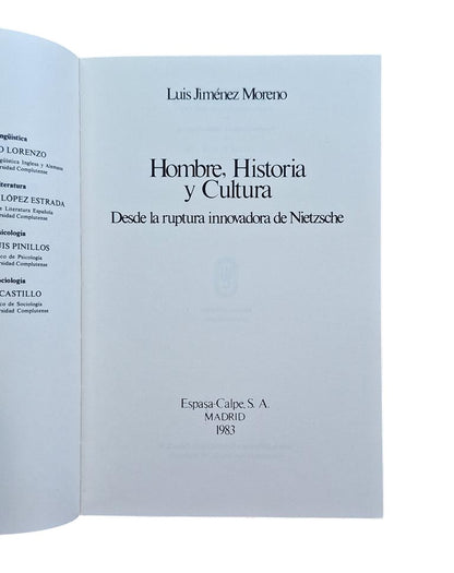 Jiménez Moreno, Luis.- HOMBRE, HISTORIA Y CULTURA