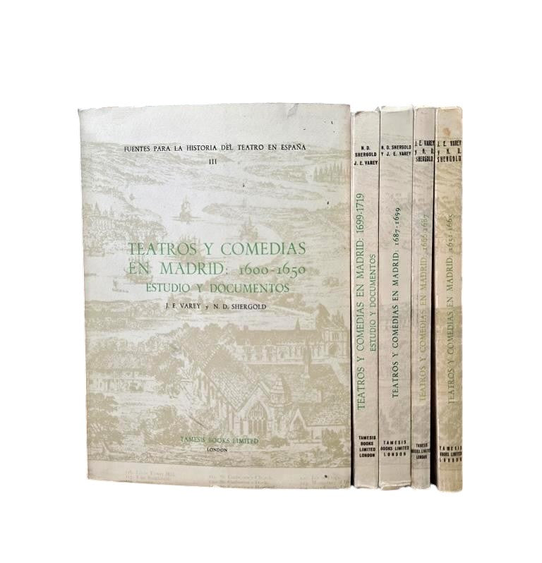 Varey, J. E. & Shergold, N. D.- TEATROS Y COMEDIAS EN MADRID. ESTUDIOS Y DOCUMENTOS. 5 VOLÚMENES CORRELATIVOS