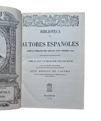 OBRAS ESCOGIDAS DE FILÓSOFOS. BIBLIOTECA DE AUTORES ESPAÑOLES.