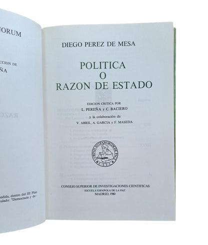 Pérez de Mesa, Diego.- POLÍTICA O RAZÓN DE ESTADO. CONVIVENCIA Y EDUCACIÓN DEMOCRÁTICAS