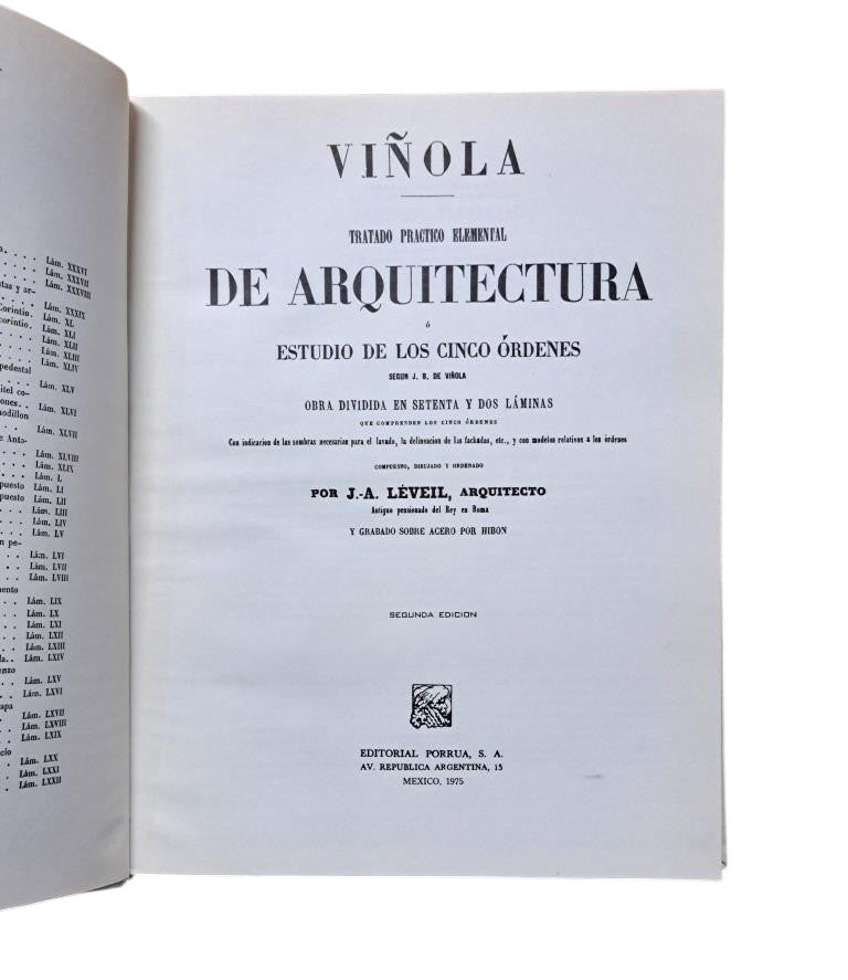 Viñola & Léveil.- TRATADO PRÁCTICO ELEMENTAL DE ARQUITECTURA O ESTUDIO DE LOS CINCO ÓRDENES