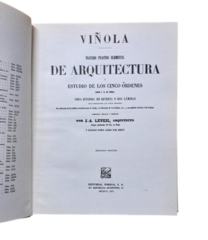 Viñola & Léveil.- TRATADO PRÁCTICO ELEMENTAL DE ARQUITECTURA O ESTUDIO DE LOS CINCO ÓRDENES