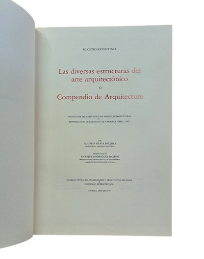 Faventino, M. Cetio.- LAS DIVERSAS ESTRUCTURAS DEL ARTE ARQUITECTÓNICO O COMPENDIO DE ARQUITECTURA