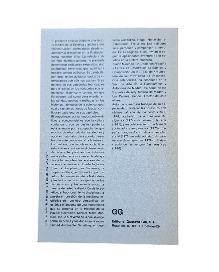 Marchán Fiz, Simón.- LA ESTÉTICA EN LA CULTURA MODERNA. DE LA ILUSTRACIÓN A LA CRISIS DEL ESTRUCTURALISMO