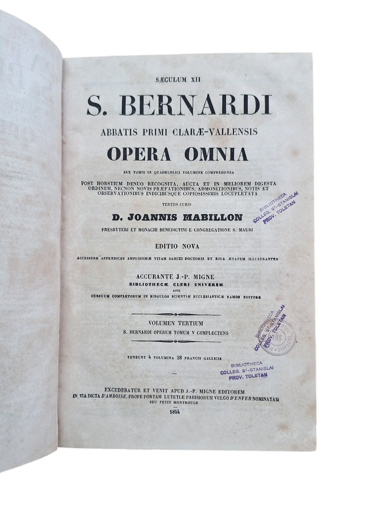 S. Bernardi.- OPERA OMNIA. VOLUMEN TERTIUM. TOMUM V COMPLECTES