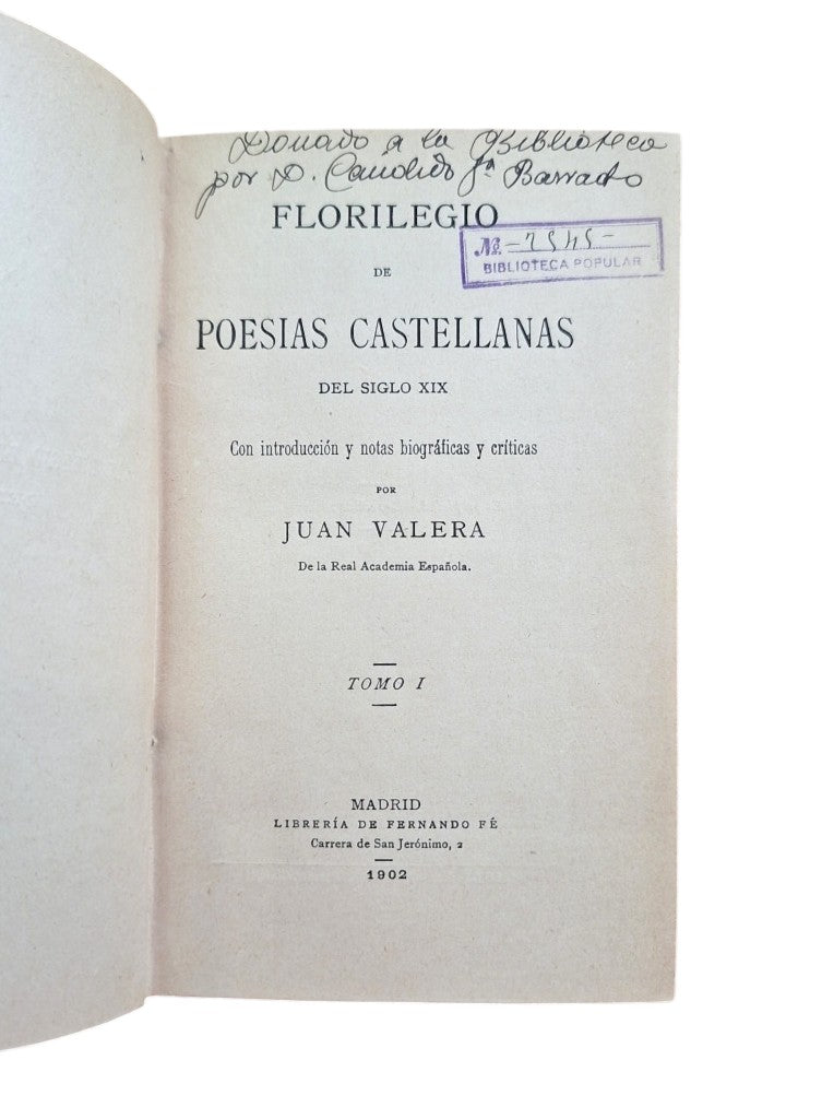 Valera, Juan.- FLORILEGIO DE POESÍAS CASTELLANAS (I-II-III-IV-V)