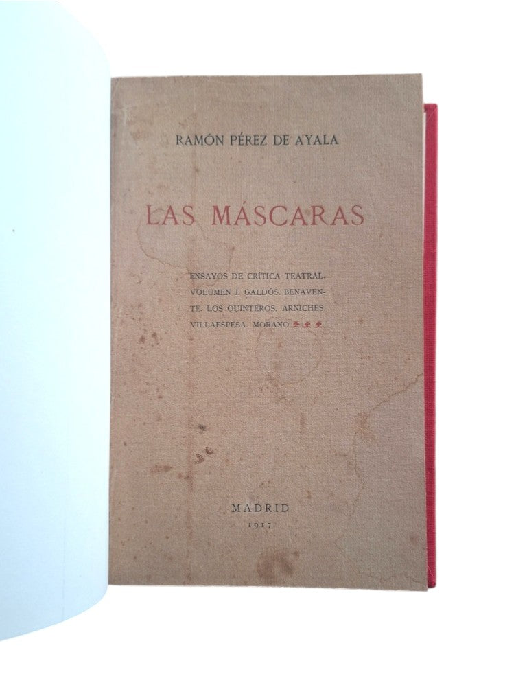 Pérez de Ayala, Ramón.- LAS MÁSCARAS (Primera edición)