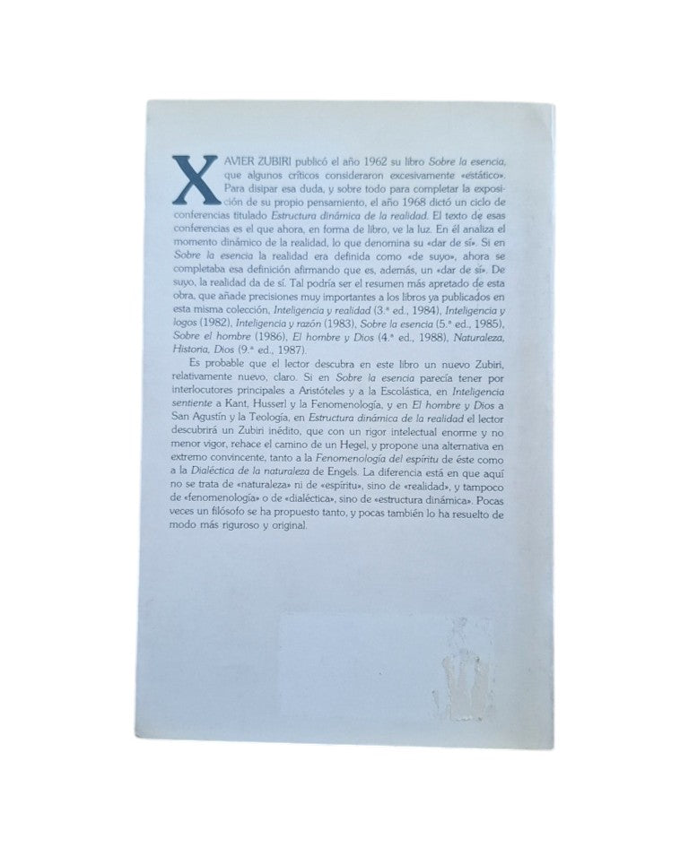 Zubiri, Xavier.- ESTRUCTURA DINÁMICA DE LA REALIDAD
