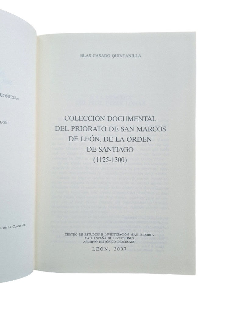 Casado Quintanilla, Blas.- COLECCIÓN DOCUMENTAL DEL PRIORATO DE SAN MARCOS DE LEÓN, DE LA ORDEN DE SANTIAGO (1125-1300)