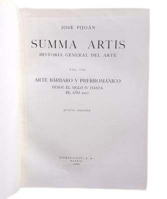 Pijoán, José.- ARTE BÁRBARO Y PRERROMÁNICO DESDE EL SIGLO IV HASTA EL AÑO 1000. SUMMA ARTIS, VOL. VIII